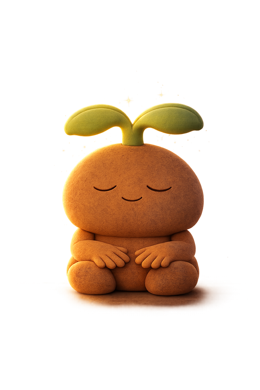 Calm emotion figurine — a small soft-form creature seated quietly with eyes closed in stillness