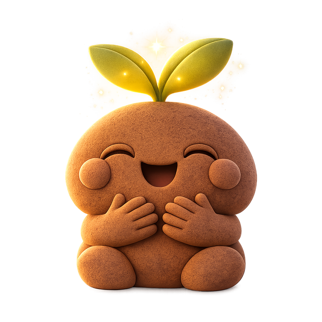 Joy emotion figurine — a small soft-form creature smiling with hands at heart, designed for emotional literacy learning